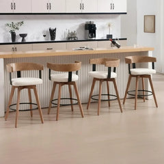 Bar Stools Set of 3 26" Counter Height Bar Stool with Footrest - Modern Wood Barstools with Linen Upholstered Seat, Bar Stools