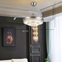 42" Invisible Ceiling Fan Light LED Light Pendant Fan Lamp Retractable Blade w/ Remote Home Decor Fixture 3-Color Adjustable