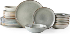 Ceramic Dinnerware Sets,Handmade Reactive Glaze Plates and Bowls Set,Highly Chip and Crack Safe Dishes Set,Service for 8 (24pc)