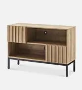 Mid-Century Modern Coffee Table with Sliding Doors & Storage – Wooden Living Room Centerpiece