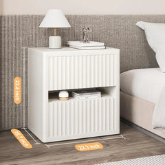 Fluted Nightstand with 2 Drawers, Large Wide Wood Night Stand Bedside Tables for Bedroom, Mid-Century Modern Storage Bed Side T