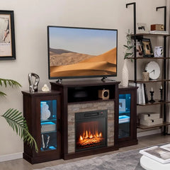 Fireplace TV Stand with LED Lights & 18” Electric Fireplace – Entertainment Center for TVs Up to 65”