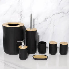 7 Pcs Bathroom Accessories Set, Bamboo Bath Ensemble