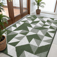 Large Door Mat Indoor Entrance Washable 59x35, Odor-Free Low-Profile Front Back Geometric Doormat, Absorbent Resist