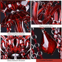 Red 6 Lights K9 Crystal Candle Chandeliers Lighting Modern Pendant Lights Crystal Modern Chandelier Candle Chandelier Lighting