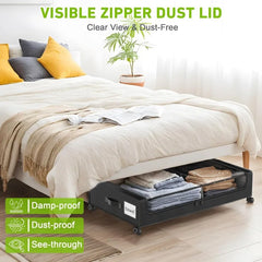 Under Bed Storage with Wheels,  Under Bed Storage Containers, Under The Bed Storage Organizer with Clear Lids - Rolling Drawers
