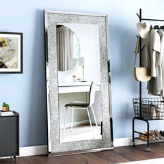 LUVODI Large Silver Sparkly Crystal Rhinestone Diamond Frameless Vanity Mirrors Wall Mounted Dressing Mirror for Home/Hotel