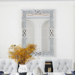 LUVODI Large Crush Diamond Full Body Wall Mirror Artistic Silver Bathroom Vanity Mirror