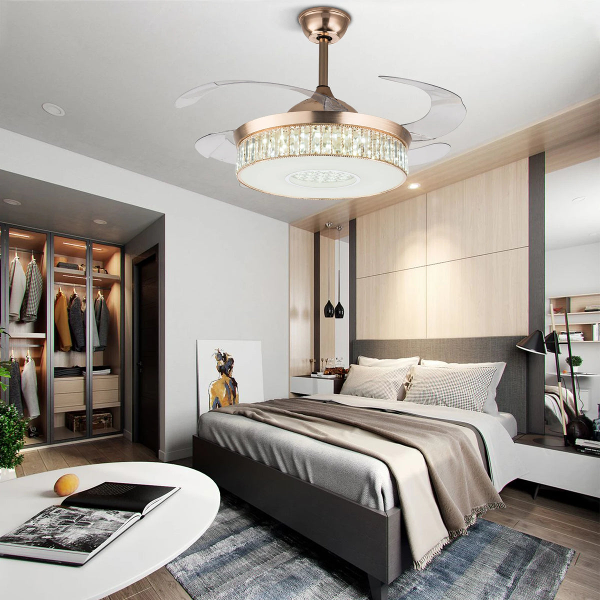 42"  Ceiling Fan with Light w/Remote Control 3 Gear Wind Flush Mount Ceiling Fan