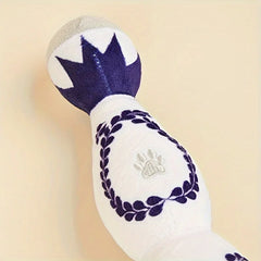1Pc Interactive Squeaky Plush Dog Toy - Pet Chew Toys with Durable Plush Material in Unique Blue & White Porcelain Vase Design