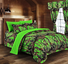 Biohazard Green Camouflage Twin 2pc Comforter Set - Premium Luxury Camo Comforter and 1 Camo Print Pillowcase Camo Bedding for