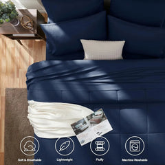 CozyLux California King Size Comforter Set Blue - 7 Pieces Bed in a Bag Set Navy Blue, Bedding Sets Cal King with All Season Qui