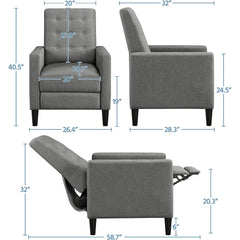 Fabric Recliner Chair Mid-Century Modern Recliner Adjustable Single Recliner Sofa with Thicker Seat Cushion Tufted Upholstered