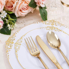 700PCS Plastic Disposable Tableware Set for 100 Guest - 200 Disposable Plates, 300 Plastic Silverware, 100 Cups, 100 Napkins