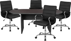 5-Piece Oval Conference Table Set - Includes 4 Black Chrome LeatherSoft Executive Chairs for Office Meetings