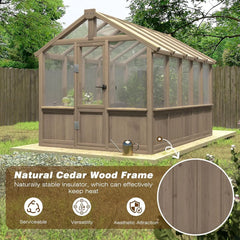 6x12FT Greenhouses for Outdoors,Wooden Greenhouse with Cedar Frame&Adjustable Vent,Green House with 4-Layer Polycarbonate Panel