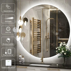 28 Inch Round Led Mirror for Bathroom,  Round Mirror with Lights,Framless Wall Mounted Lighted Bathroom Mirror Dimmable