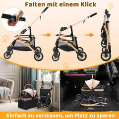 Dog Buggy 2 in 1 Stroller Dog Box Transport Foldable Cat Stroller, 360° Wear-resistant Rubber Wheels, with Storage Basket, 40kg