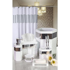 White Bathroom Accessories Set - includes: Trash Can, Tissue Box Cover, Soap Dispenser, Toothbrush Holder, Tumbler & Soap Dish