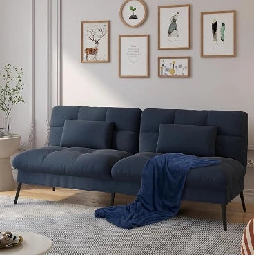 Convertible Futon Sofa Bed, 68″Fabric Futon Couch , Folding Futon Sleeper Recliner for Living Room Furniture (Grey)
