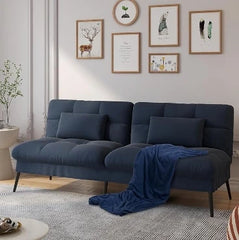 Convertible Futon Sofa Bed, 68″Fabric Futon Couch , Folding Futon Sleeper Recliner for Living Room Furniture (Grey)