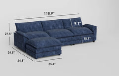 119” Modern L-Shaped Modular Sectional Sofa – Deep Seat Couch with Reversible Ottoman