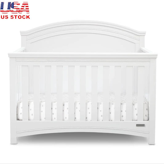 4-in-1 Convertible Baby Crib Greenguard Gold Certified Adjustable Height Safe Toddler Bed Daybed Sofa Full Size Bed
