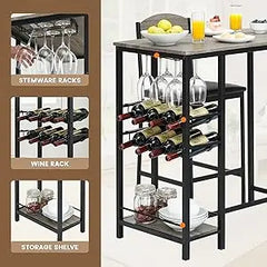 Bar Table Set for 2 with Footrest, Kitchen Dining Table with 2 Upholstered Chairs, Small Space Counter Height Bar Stools