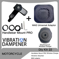 Motorcycle Handlebar Clamp Stem Fork Mount PRO Holder Phone Mount Vibration Dampener MAG Universal Adaptors Wireless Charger