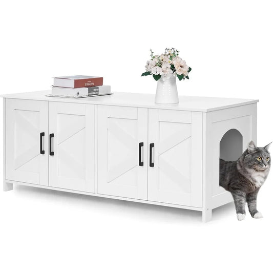 Cat Litter Box Enclosure For 2 cats, Litter Box Furniture Hidden with Double Room,Wooden Cat Washroom Furniture,Cat House