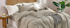JELLYMONI 100% Washed Cotton 3 Pieces  Duvet Cover - Linen Like Textured Breathable Comforter Cover with Pillow Shams