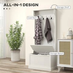 3-in-1 Hall Tree with Shoe Storage, Standing Coat Rack with Shoe Bench, Entryway Organizer with Four Hooks