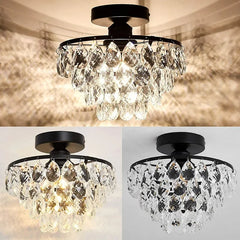 Modern Crystal Ceiling Lamp Hallway Cloakroom Small Chandelier French Style Semi Flush Mount Ceiling Light Gold /Black Luminaire