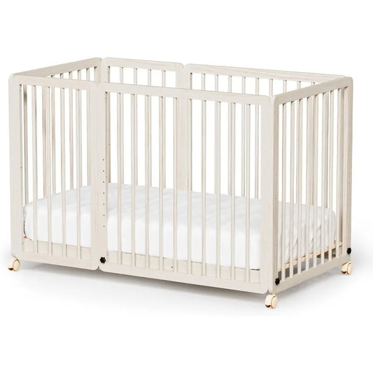 8-in-1 Convertible Crib with 2" Mattress, Convert from Bassinet, Mid Crib to Full Size Crib, Height Adjustable