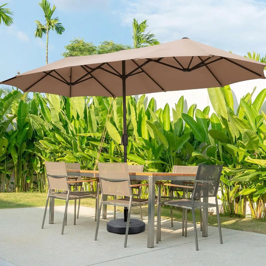 13Ft Large Patio Umbrella with Base Outdoor Double-Sided Market Extra Large Table Umbrella Easy Crank for Yard, Poolside