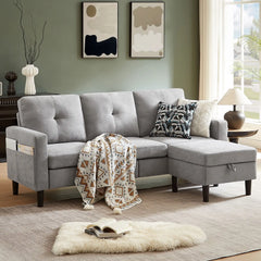 79" Convertible Sectional Sofa, Small L Shaped 3 Seat Couch with Storage Chaise Modern Linen Fabric Sofa Couches for Living Room