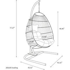 Swing Chair with Stand, Foldable Rattan Wicker Hanging Egg Chair Hammock Chair with Cushion and Pillow for Patio Garden