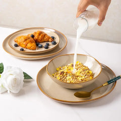 Ceramic Dinnerware Sets,Handmade Reactive Glaze Plates and Bowls Set,Highly Chip and Crack Safe Dishes Set,Service for 8 (24pc)