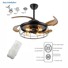 42"  Ceiling Fan with Light w/Remote Control 3 Gear Wind Flush Mount Ceiling Fan