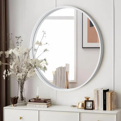 Round Mirror with Wood Frame 24 Inch Circle Wall Mirror for Bathroom Round Wall Mirror for Wall Decor, Vanity,