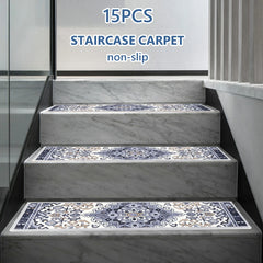15PCS Rug Tread Bohemian Non Slip Indoor Stair Rugs Stairway Carpet Rugs Indoor Skid Resistant Stair Tread for Dogs Kids & Elder