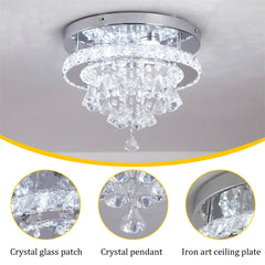 Crystal Chandelier Chrome Ceiling Lamps Led Flush Mount Stainless Steel Fixture Aisle Light Lustre Dining Room Living Room Decor