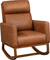Leather Living Room Chair, Rocking Accent Chairs, , Accent Rocker Armchair, Nursery Glider Chair with High Back and Side Pocket