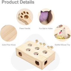 Funny Cat Hunt Puzzle Toy Wooden Maze Pet Hit Hamster Catch Bite Interactive Toys With 3/5holed Mouse Holes Cats Toy Pet Supplie