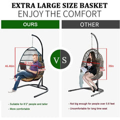 Swing Chair with Stand, Foldable Rattan Wicker Hanging Egg Chair Hammock Chair with Cushion and Pillow for Patio Garden