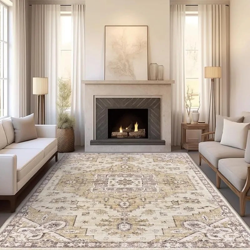 8x10 Area Rugs for Living Room, Stain Resistant Neutral Washable Rugs for Dining Room, Vintage Non-Slip Thin Large