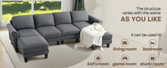 Redlife 108" Sectional Sofa w/ Chaise Living Room Sofa Convertible 4 Seat L-Shape Sofa Set Fabric Sectional Couch w/ Two Ottoman