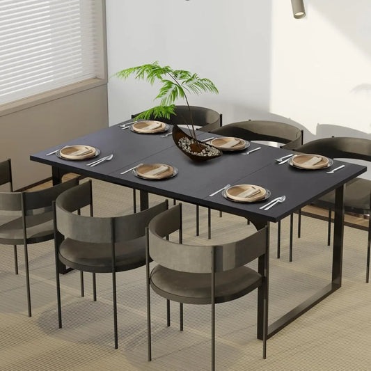 Wood Dining Table for 6 people, 70.86 Inch Modern Rectangular table with Metal Legs, Long Wooden Dinner Table