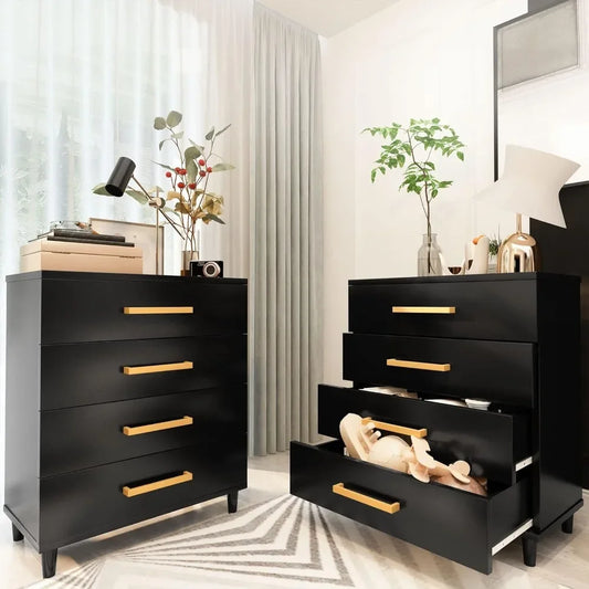 Black Dresser for Bedroom Set of 2,Dressers Bedroom Furniture with 4 Drawers, Chest of Drawers with Elegant Metal Handle