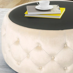 Velvet Ottoman Coffee Table – Tufted Center Table with Tempered Glass for Living Room